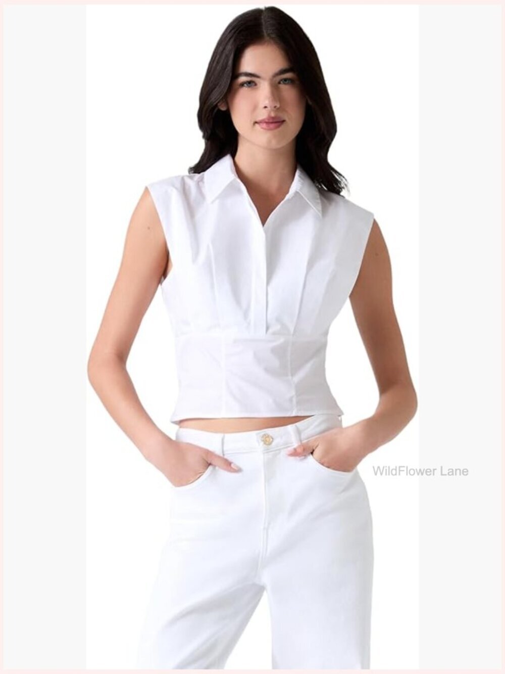 Sleeveless Collared Blouse Fitted Cap Sleeve Zip Front